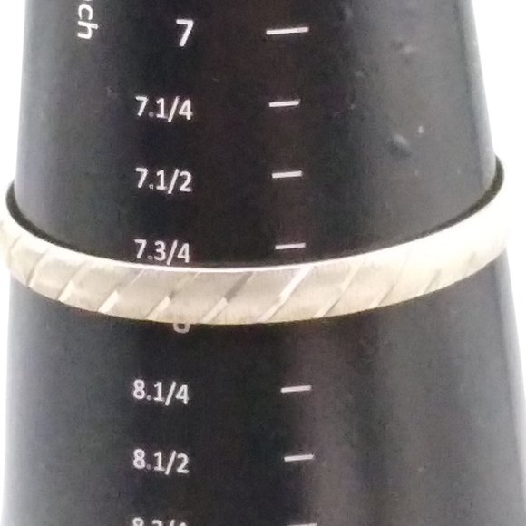 Brushed Silver Monet Bangle with Etched Diagonal Stripes, Chic Vintage Bracelet - Picture 5 of 5